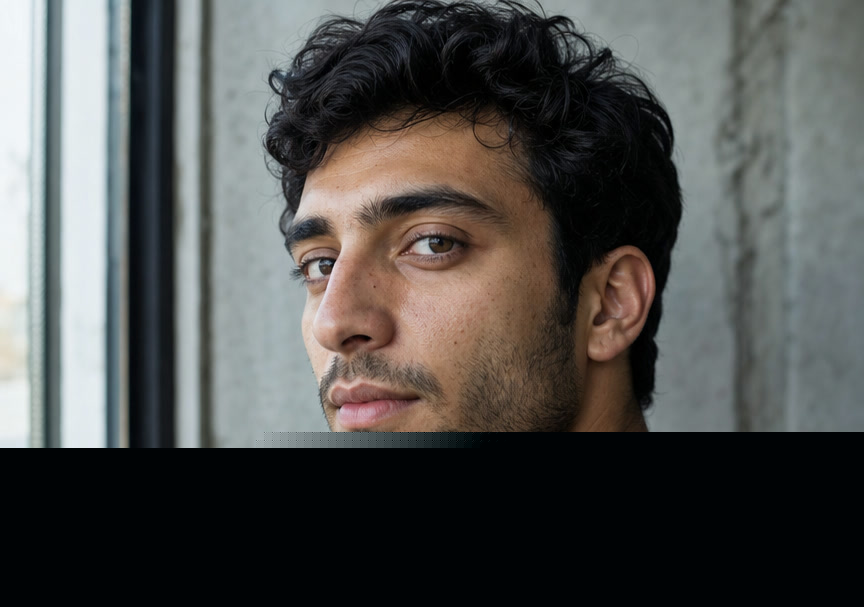 Adult man photographed in natural side light for a visible-tone result preview